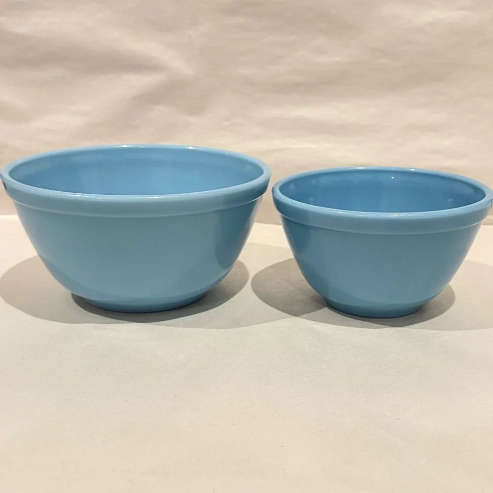 Vintage Pyrex Delphite Blue 401 402 Nesting Mixing Bowls Rare HTF Opal Glass Set
